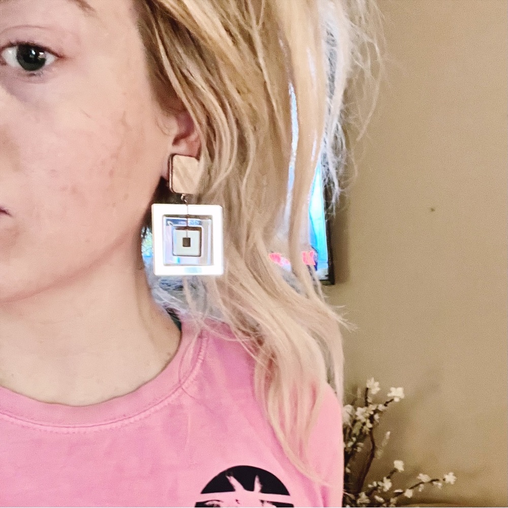 Miu Miu Rare Mirrored Geometric Square Dangled Cl… - image 7